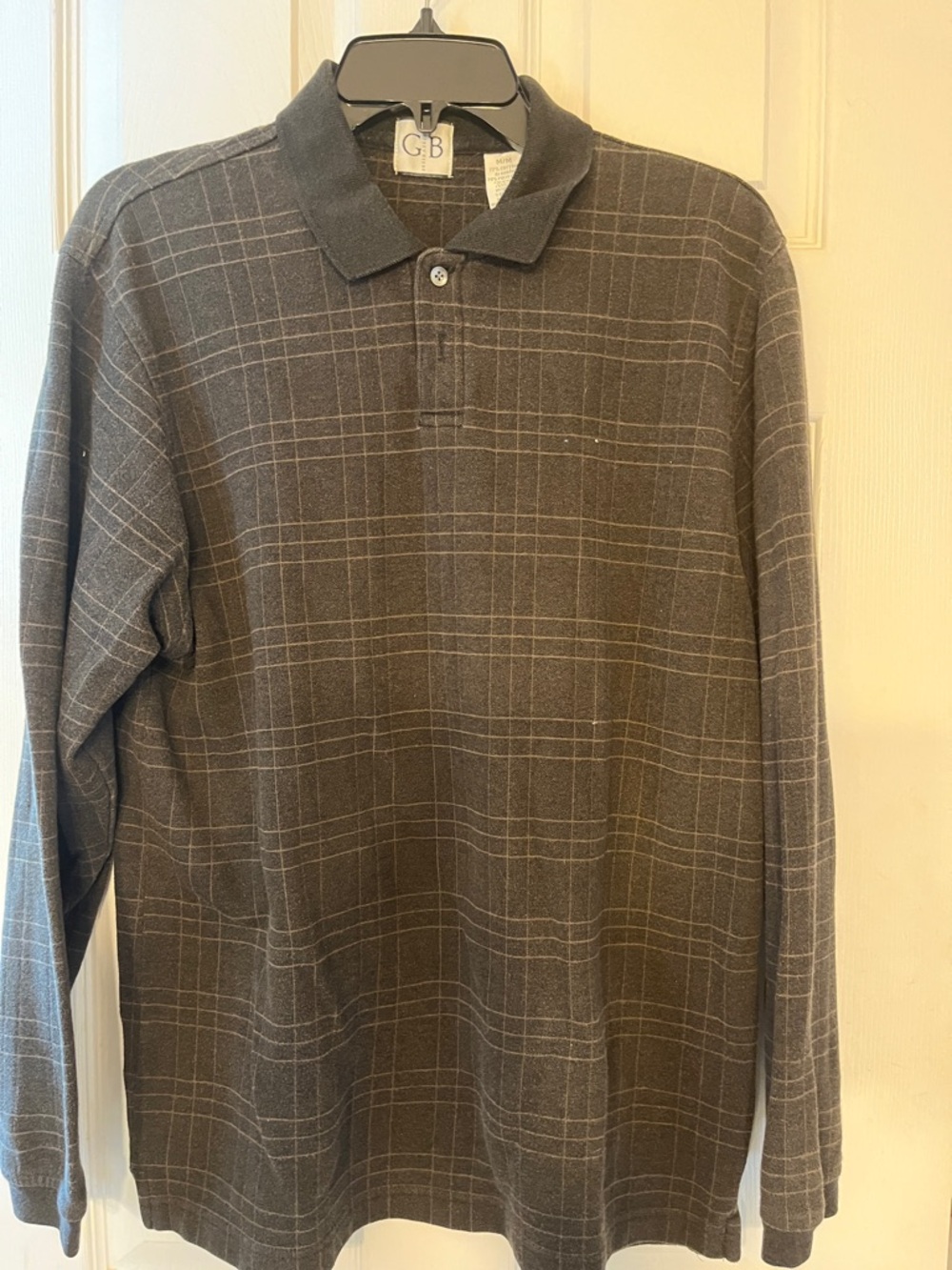 Gianni Bini Men's Dark Gray Plaid Long-Sleeve Polo